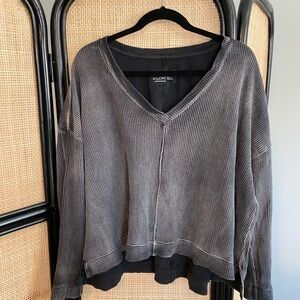 Anthropologie Pilcro Charcoal Waffle V-Neck Sweater